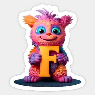 Cute Monster for Kids Alphabet Letter F Funny Back to School Sticker